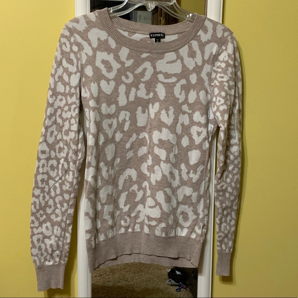 Express Cream and White Leopard Print Sweater